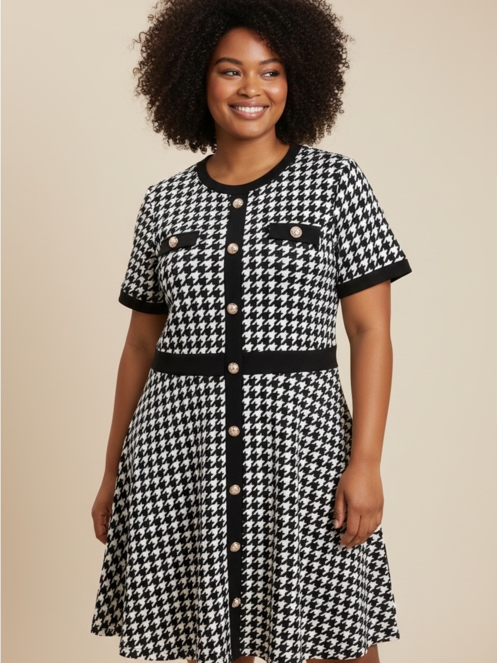 SHEIN Black & White Houndstooth Short Sleeve Kids Dress size 2xl
